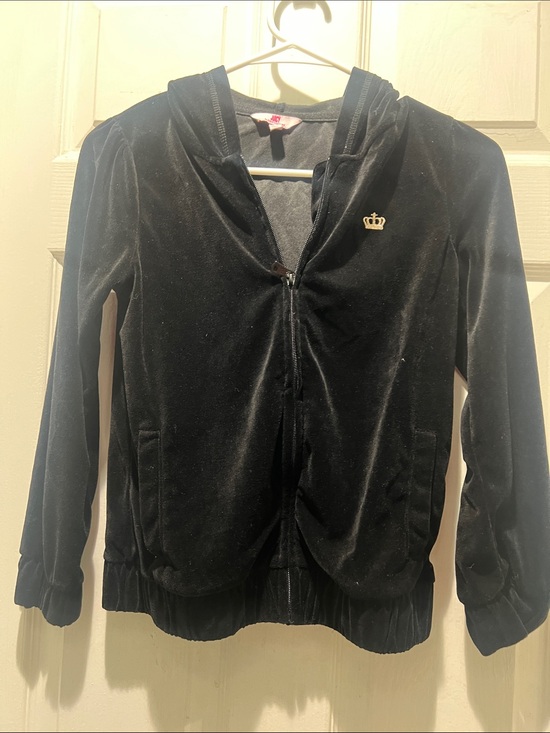 Juicy Couture Other - Juicy Couture Black Velvet Zip Hoodie with Gold Crown Pin